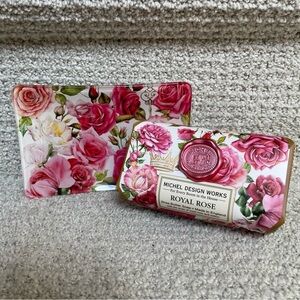 NEW! Michel Design Works Royal Rose English Soap & Matching Glass Roses Tray